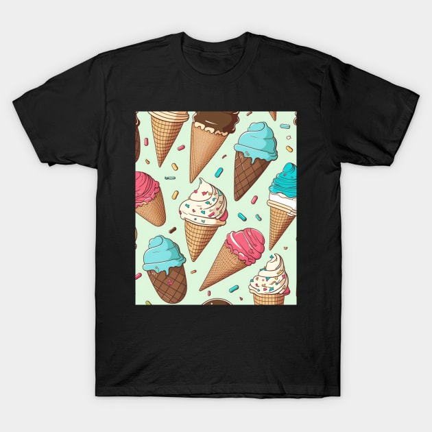 Ice Cream Pattern Illustration Design Birthday Gift ideas for Ice Cream Lovers T-Shirt by Pezzolano